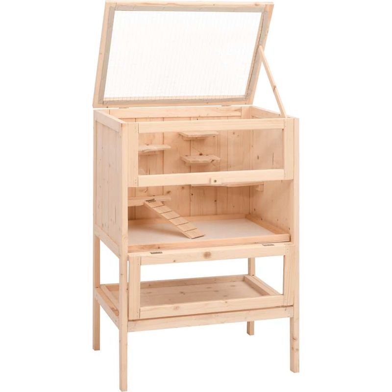 Vidaxl – Cage pour hamster 55x40x80 cm – Bois massif sapin – 2 niveaux avec échelle – Grille de toit ouvrable pour ventilation - Image 3