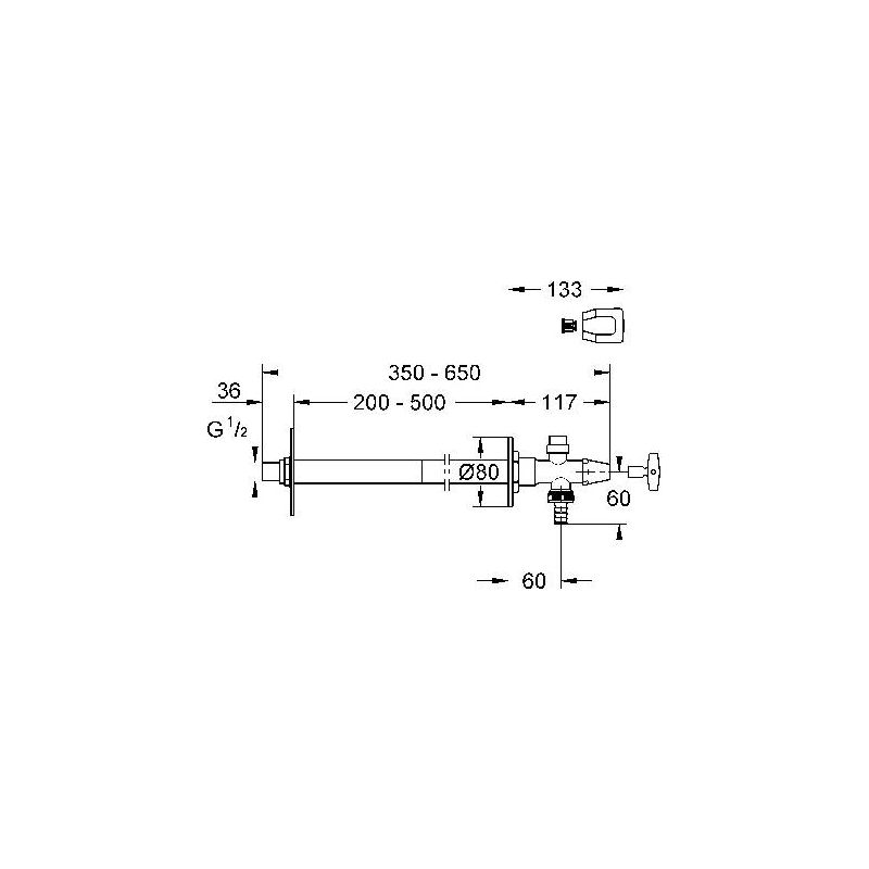 Kit de vanne murale Eurotec 41208 DN15 avec clé à douille finition chromée mate Cup - Image 2