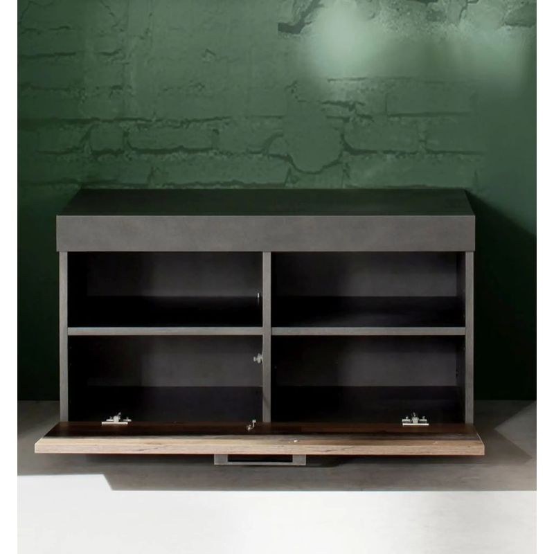 Meuble à chaussures 1 porte mélaminé chêne foncé et gris – 4 compartiments – Dimensions L 80 x P 37 x H 45 cm – Fabrication allemande – Trendteam - Image 3