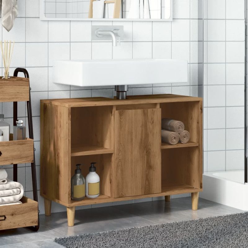 Vidaxl – Armoire de salle de bain en bois d'ingénierie – Résistante à l'humidité – 4 compartiments ouverts – Facile à nettoyer - Image 2