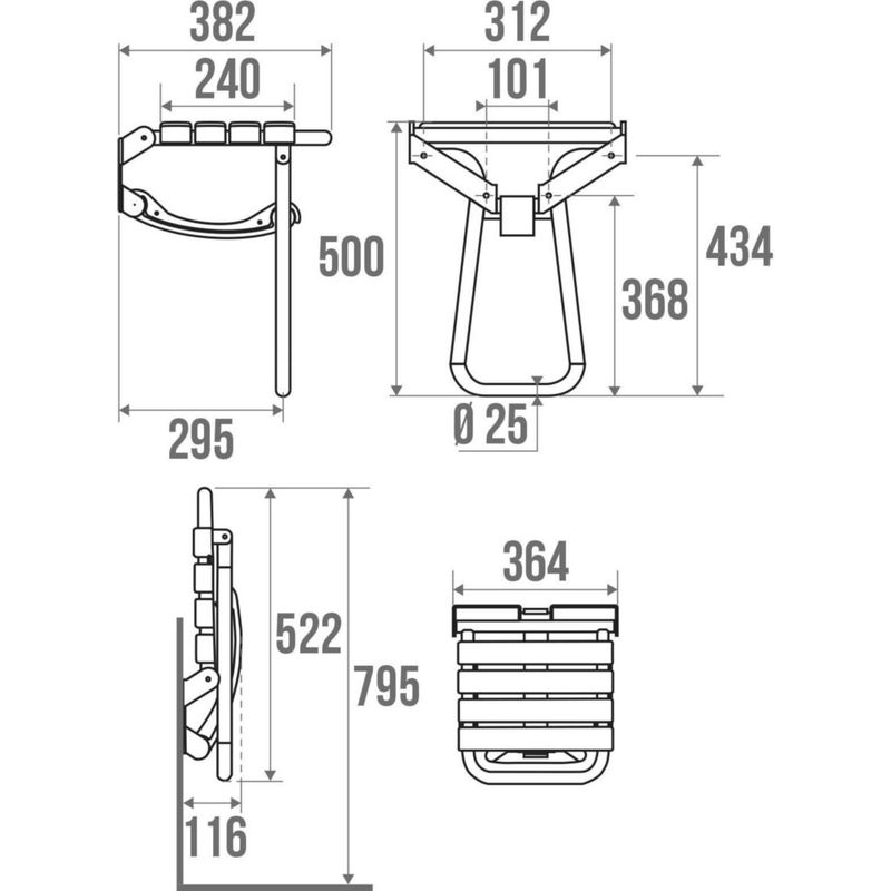 Pellet – Siège de douche blanc – Sécurité maximale avec béquille automatique – Peu encombrant en position relevée – Installation facile - Image 10
