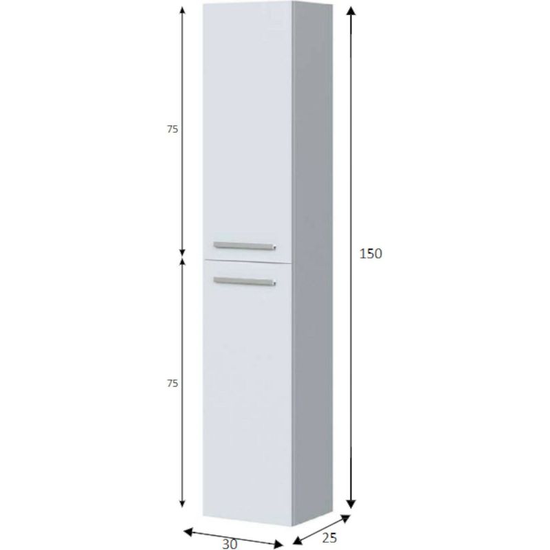 Dmora – Colonne de salle de bain 2 portes – Armoire murale suspendue avec 2 étagères – Dimensions 30x25x150 cm – Finition blanc brillant - 30x25h150 - Image 3