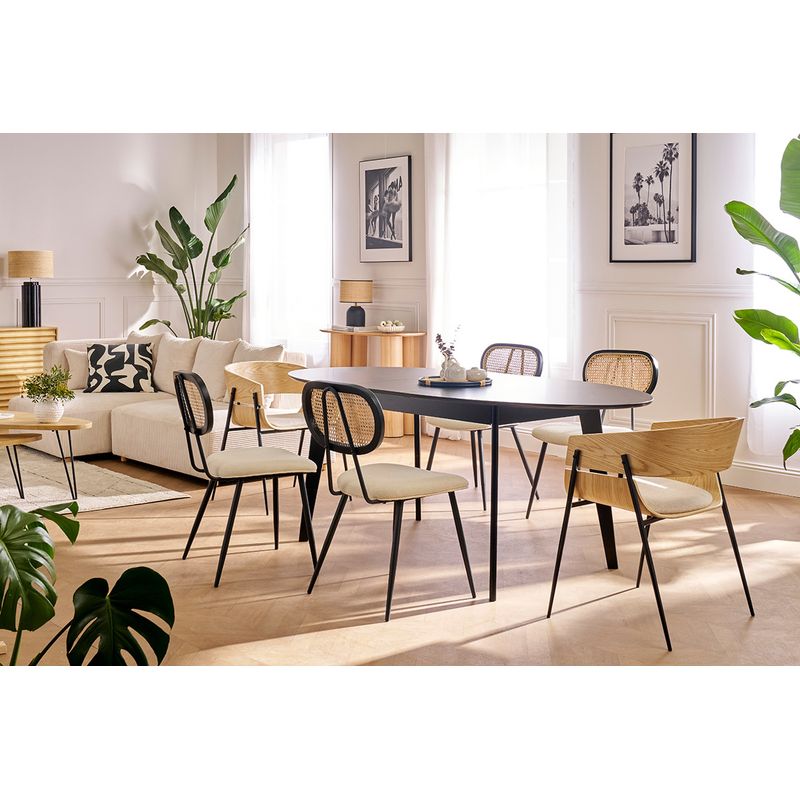 Miliboo – Table extensible ovale en bois noir 160-200 cm – Rallonges intégrées – 4 à 6 couverts – Piètement en hévéa massif - Image 2