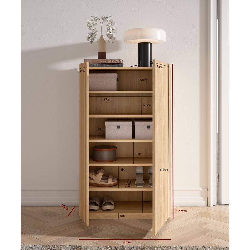 Meuble à chaussures en mélamine 70x35x122cm – 5 étagères réglables – 2 portes à fermeture douce – Capacité 18-20 paires – Herdasa - Image 5