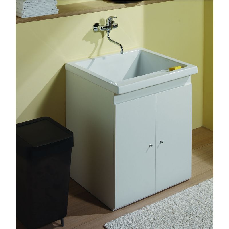 Indusa – Bac à laver en grès émaillé 39 x 60,5 cm – Profondeur cuve 34 cm – Couleur blanc brillant – Bac nu percé sans trop-plein - Image 2
