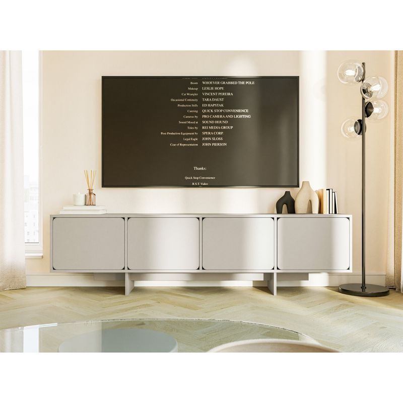 Selsey – Meuble TV 4 portes 200 cm – Panneau de particules stratifié – Gris beige – Système Push-to-Open – Design minimaliste - Image 2