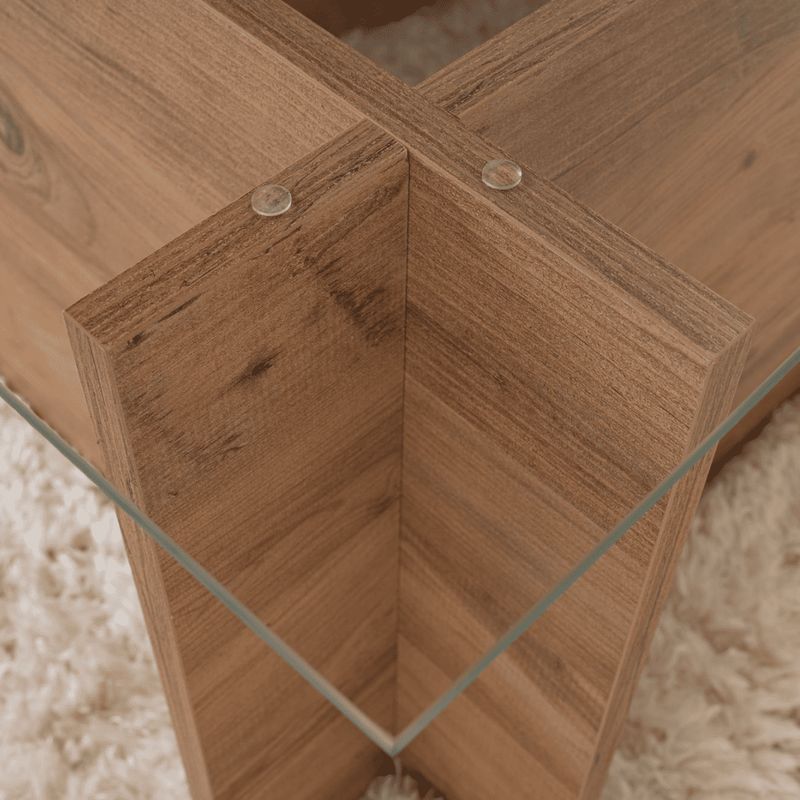 Calicosy – Table basse fixe 105x65x40 cm en verre trempé – Structure en panneaux de particules – Résistante aux chocs – Design contemporain - Image 5