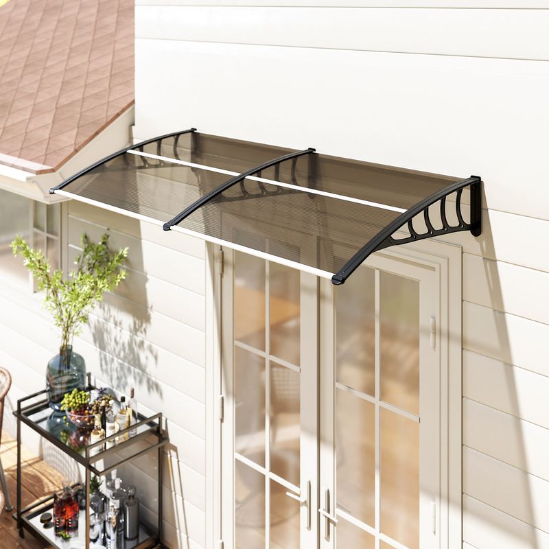 Outsunny – Auvent de porte marquise polycarbonate 200L x 96l x 27H cm – Support polypropylène – Protection pluie et UV – Montage sur mur béton - Image 2