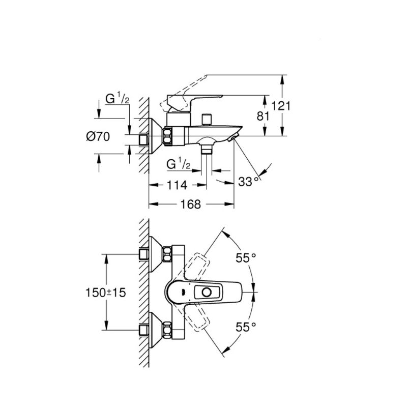 Mitigeur baignoire EH-Wannenbatterie BauLoop 236021 pour montage mural, sécurité intégrée, chromé - Image 8
