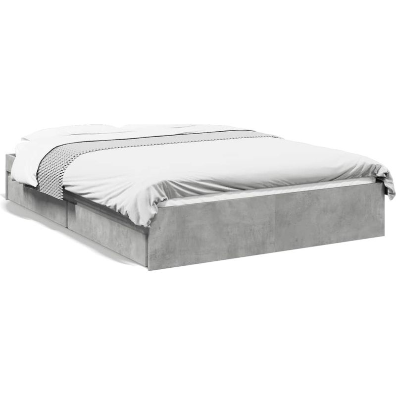 vidaXL Cadre de lit avec tiroirs sans matelas gris béton 135x190 cm - Image 2