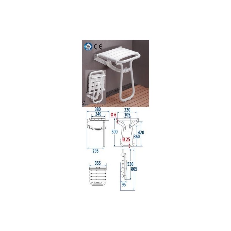 Pellet – Siège de douche blanc – Sécurité maximale avec béquille automatique – Peu encombrant en position relevée – Installation facile - Image 3