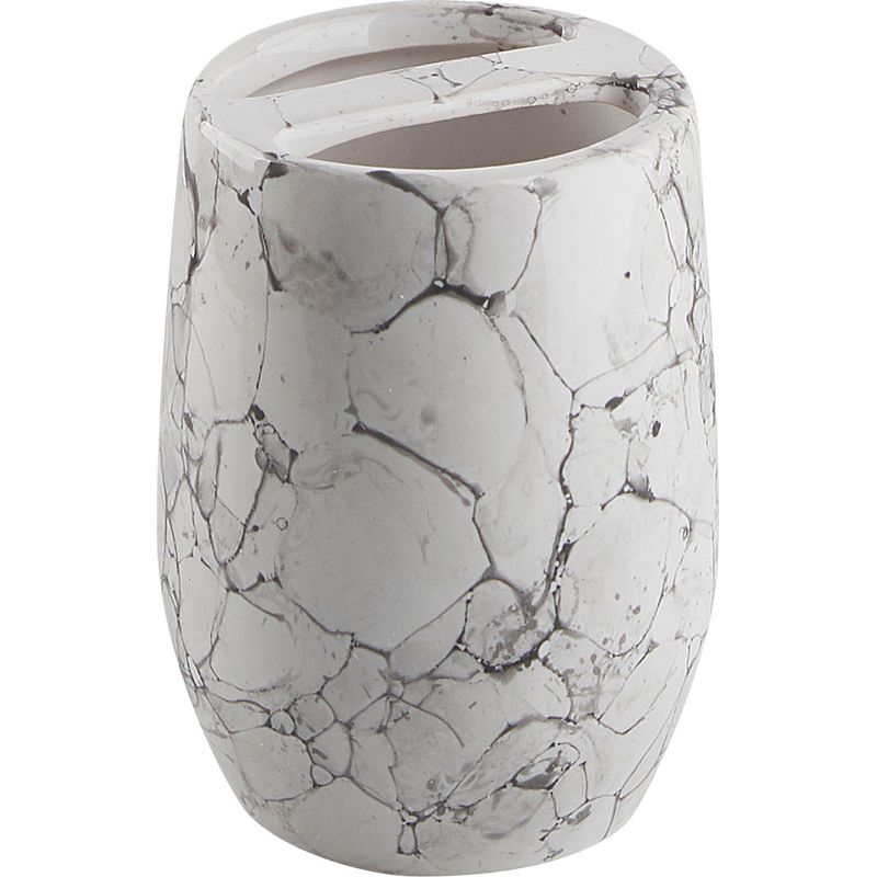 Beliani – Ensemble d'accessoires de salle de bain 6 pièces en céramique effet marbre blanc – Distributeur, porte-savon, brosse à dents, brosse - Image 5