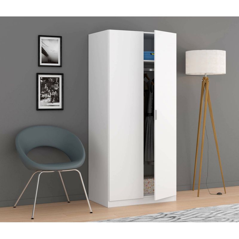 Dmora – Armoire 2 portes blanche 82x52x180 cm – Garde-robe avec étagère et tringle à vêtements – Meuble design certifié PEFC - Image 2