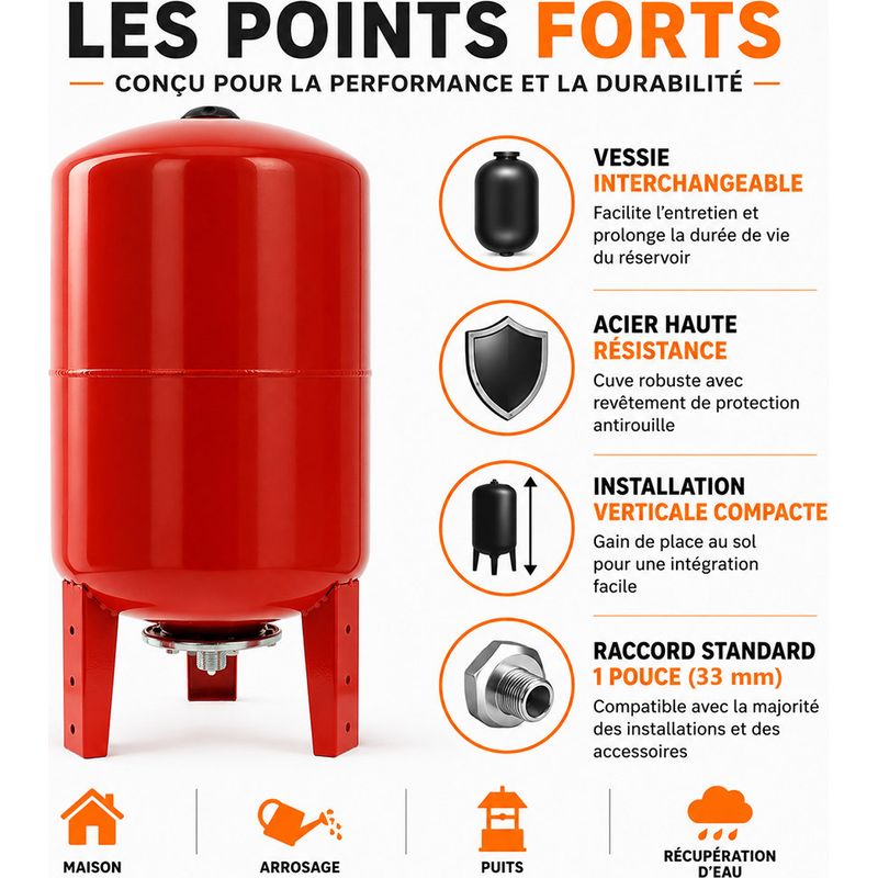 Réservoir pression à vessie vertical - 100 litres Vase - Image 4