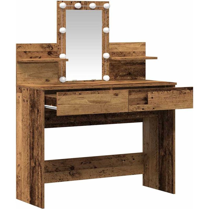 Vidaxl – Table de toilette en bois d'ingénierie 100 x 40 x 130 cm – Miroir avec éclairage LED intégré – Rangement spacieux avec tiroirs - Image 4