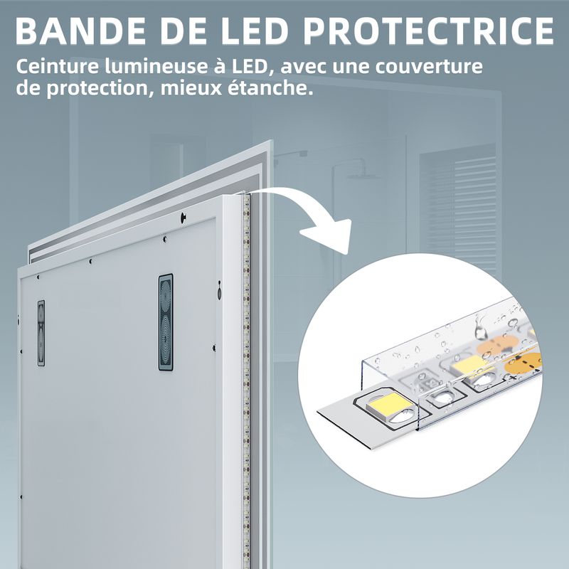 Miroir LED Salle de Bain Bluetooth 120x70cm - Miroir Lumineux avec Anti-buée, Affichage de l'Heure et Température,trois températures de couleur - Image 5