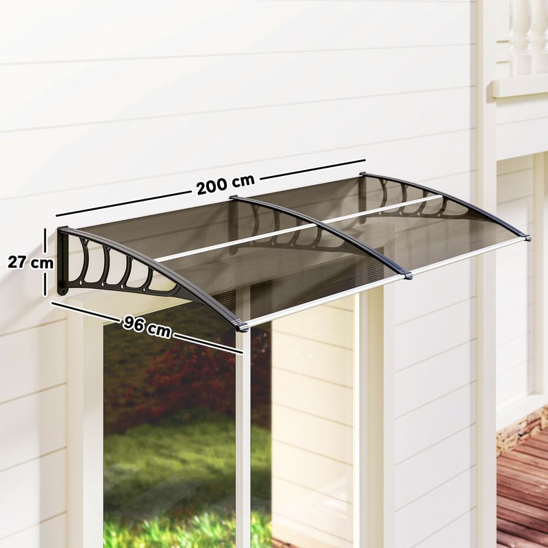 Outsunny – Auvent de porte marquise polycarbonate 200L x 96l x 27H cm – Support polypropylène – Protection pluie et UV – Montage sur mur béton - Image 5