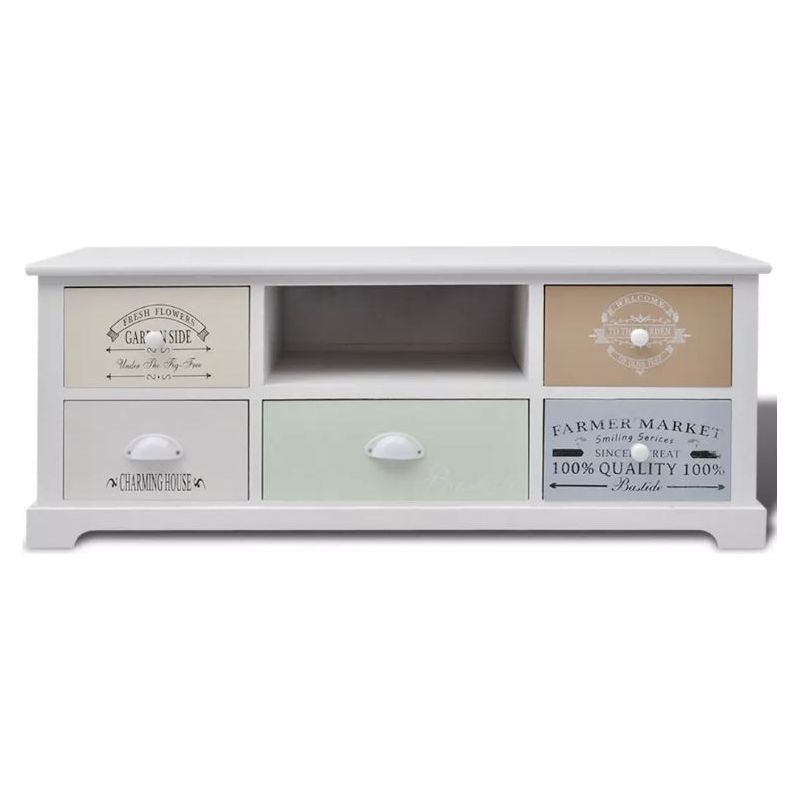 Vidaxl – Meuble TV en bois style français avec 5 tiroirs – Compartiment spacieux pour appareils multimédia – Facile à nettoyer - Image 6