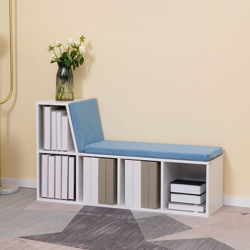 Homcom – Bibliothèque banc 2 en 1 – 5 compartiments – 2 coussins – Dimensions 108x30x60cm – Bois MDF – Couleur blanc bleu Adapter - Image 2