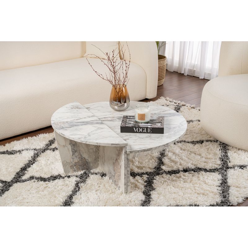 Calicosy – Ensemble de 2 tables basses gigognes 90x90x35 cm – Panneaux mélaminés décor marbre gris – Design contemporain pour salon Adapter - Image 6