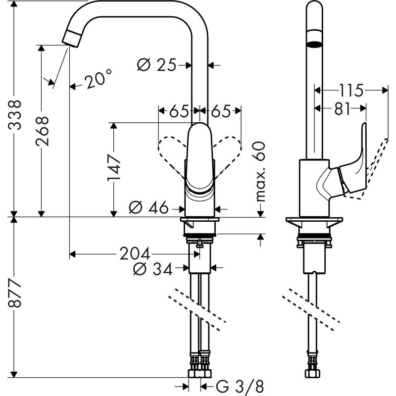 Hansgrohe – Mitigeur de cuisine Focus 260 – Bec orientable 360° – Hauteur sous bec 26cm – 1 jet normal – Compatible chauffe-eaux – 31820000 - Image 9