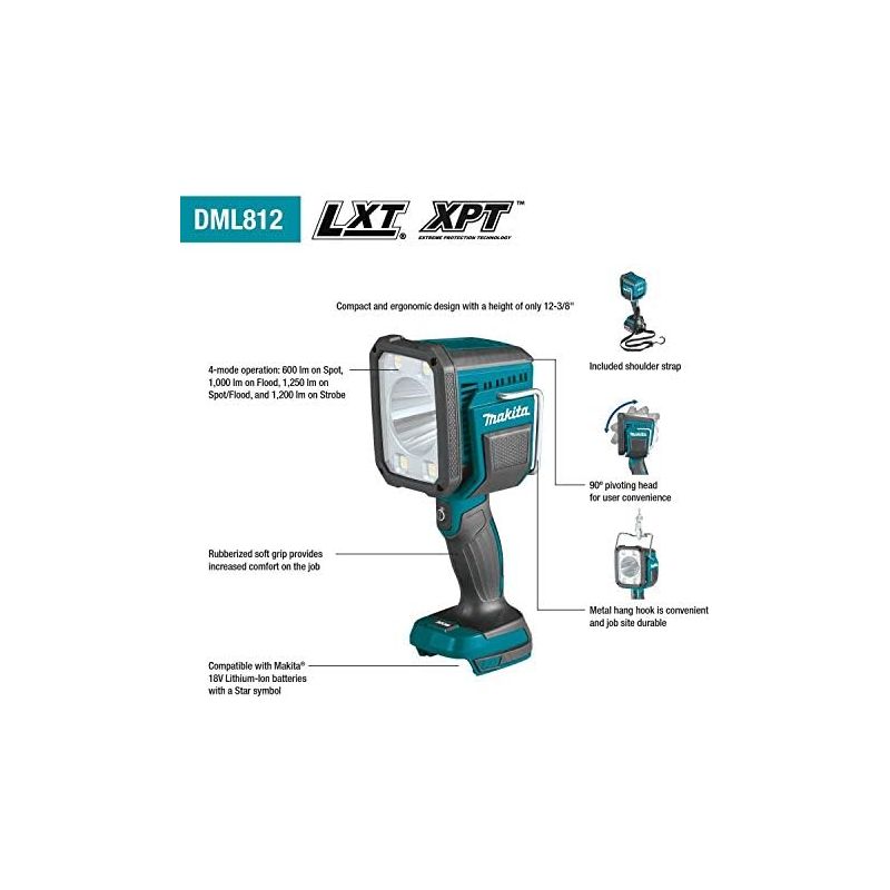 Makita – Lampe torche LED 1250 Lumen 18V – Faisceau réglable jusqu'à 640m – Autonomie 6-10h – Pour chantiers extérieurs et arpentage - Image 10