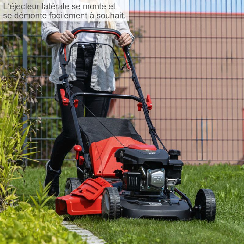 Scheppach Tondeuse à gazon thermique MS161-46 – Moteur à essence 4 temps 150 cm3 – Largeur de coupe 46 cm – Bac de 55 L – Fonction mulching - Image 2