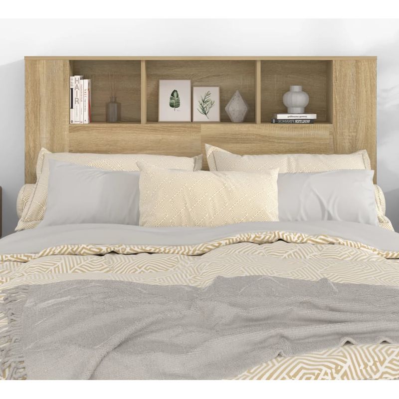 Maison Chic – Tête de lit en bois d'ingénierie chêne sonoma 140x18,5x104,5 cm – 5 compartiments pour rangement – Fixation murale incluse - Image 2