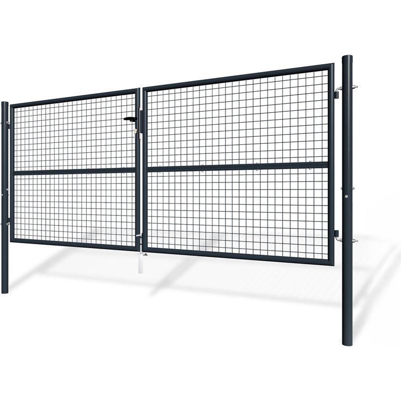 Casanoov – Portail battant grillagé 300x130cm – Acier galvanisé – Maille 50x50mm – Design réversible – Coloris gris anthracite RAL 7016 - Image 3