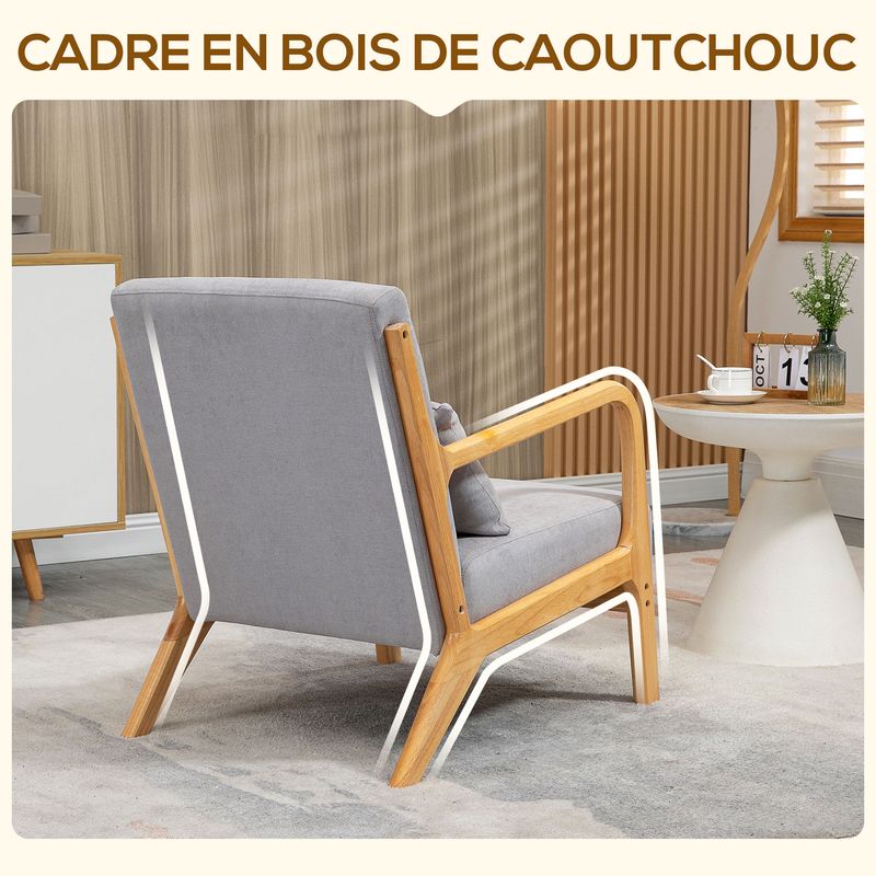 Homcom – Fauteuil relax en velours givré 100% polyester – Structure en bois d'hévéa – Dimensions 61x78x76cm – Charge max. 120Kg – Confort cocooning - Image 4