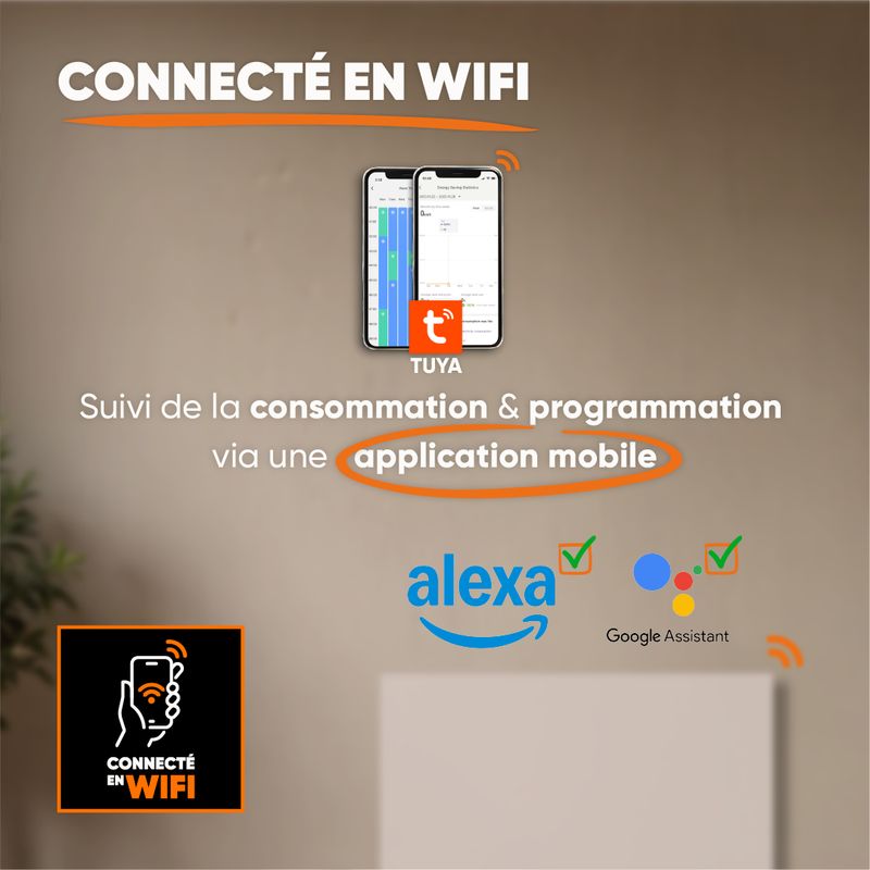 Radiateur électrique fixe connecté WIFI à inertie sèche céramique 1500W Bestherm LESSO CONNECT horizontal blanc - Image 4