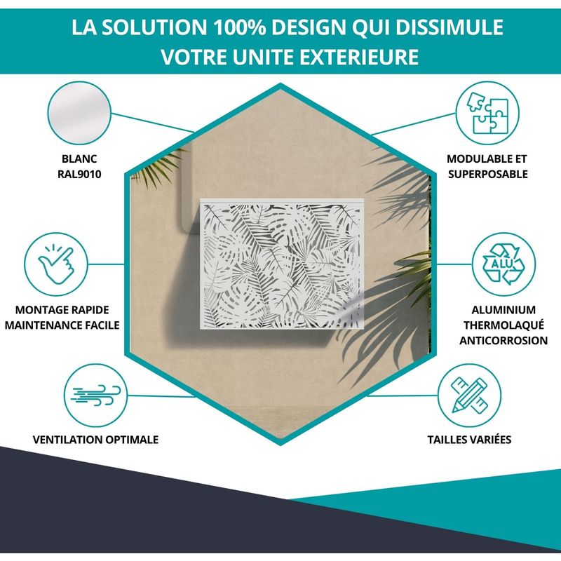 Atole – Cache climatiseur en aluminium thermo-laqué – H. 80 cm x L. 100 cm x P. 54 cm – Résistance aux intempéries et UV – Fabrication française - Image 2