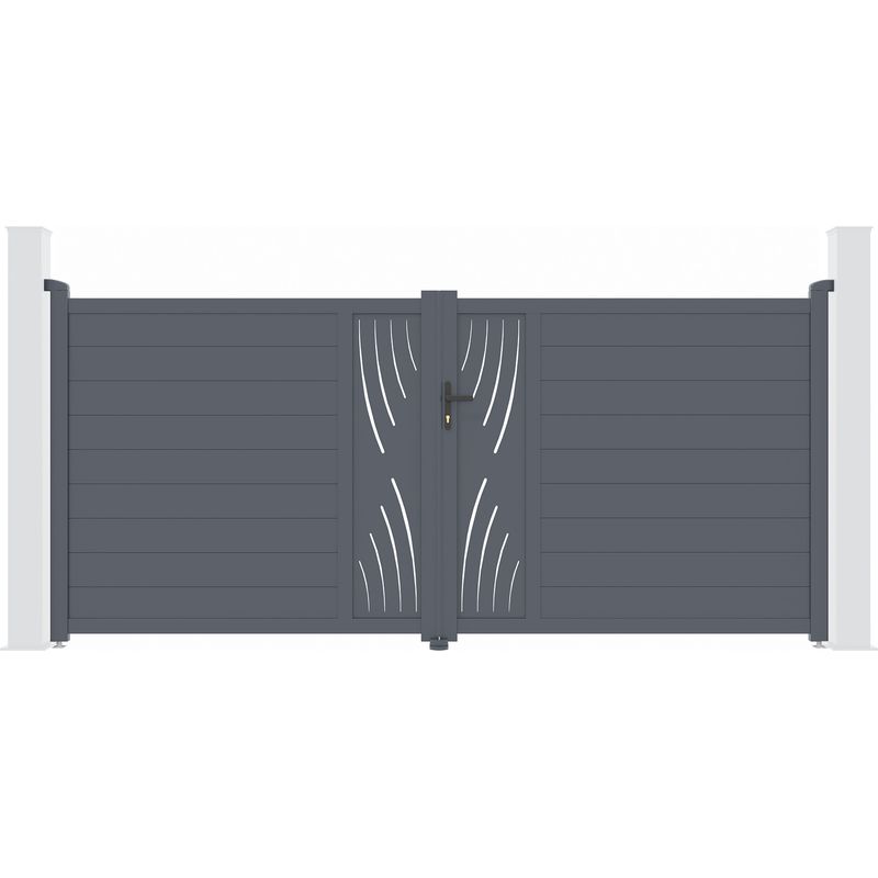 Casanoov – Portail aluminium battant 350x161cm – Semi-ajouré gris anthracite RAL 7016 – Lames renforcées pour motorisation – Montage simple Adapter