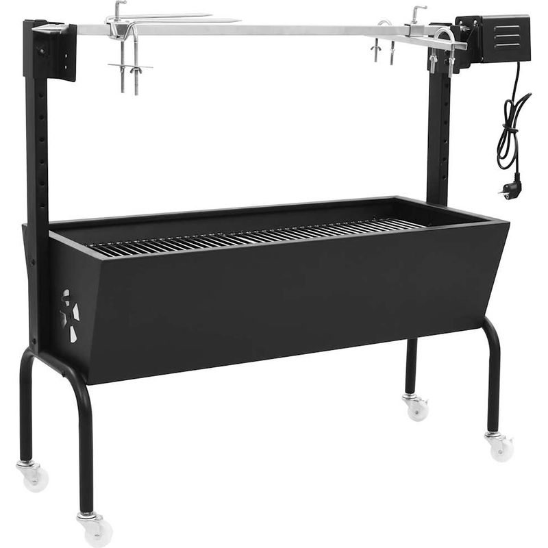Vidaxl – Rôtissoire électrique pour barbecue – Acier inoxydable – Moteur électrique – Hauteur réglable – 4 roues avec freins