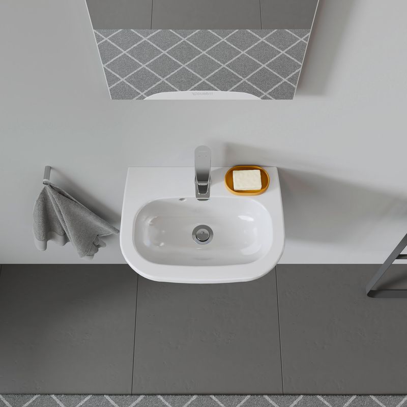 Lave-mains à suspendre Duravit D-Code – Dimensions 450x340x145 mm – Céramique sanitaire émaillée – Trou de robinetterie avec trop-plein - Image 9