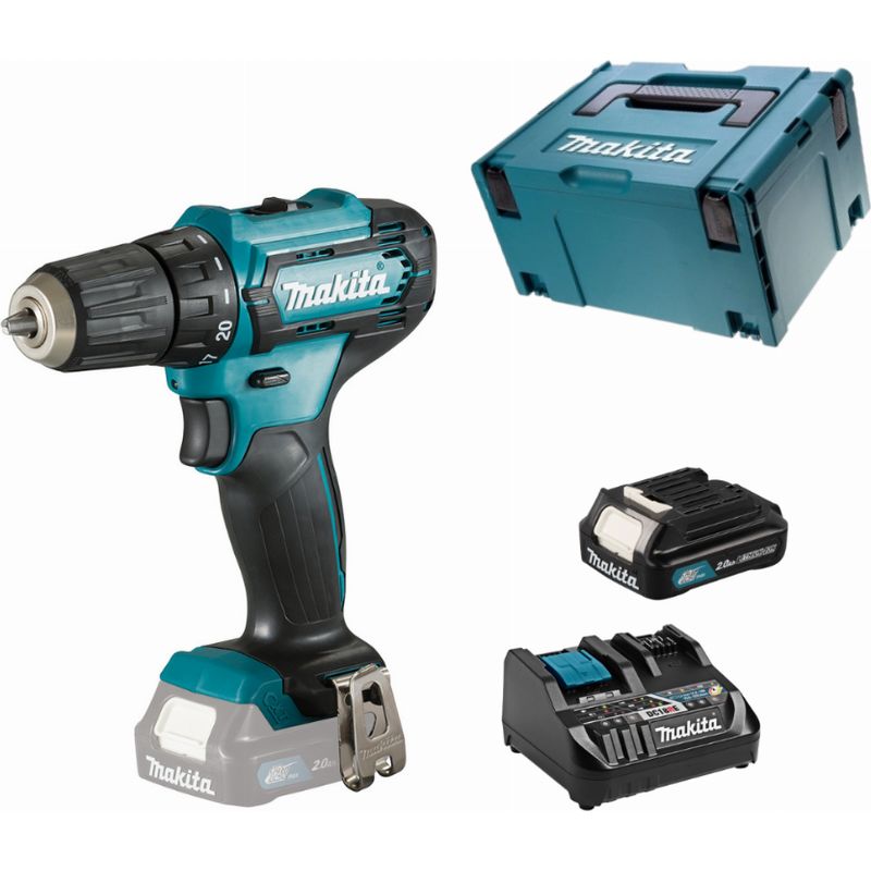 Makita – Perceuse-visseuse 12V CXT Li-Ion – 2 vitesses 0-450/0-1700 tr/min – Couple 30Nm – Coffret Makpac – Éclairage LED