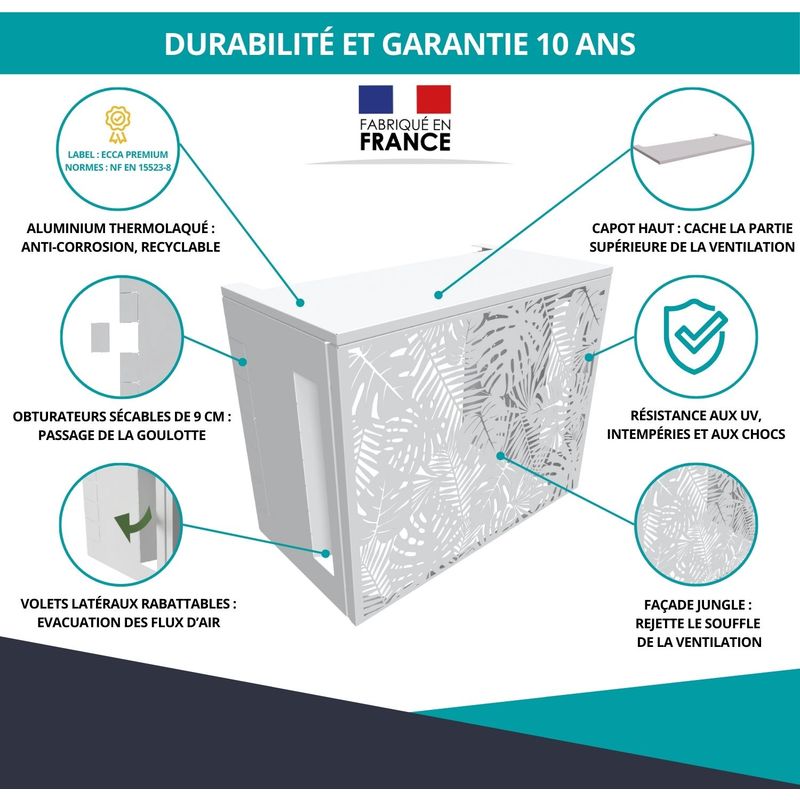 Atole – Cache climatiseur en aluminium thermo-laqué – H. 80 cm x L. 100 cm x P. 54 cm – Résistance aux intempéries et UV – Fabrication française - Image 4