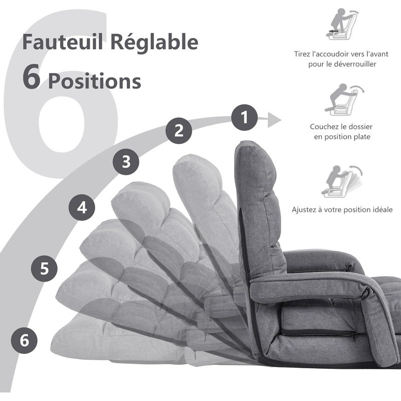 GOPLUS 18 Grille Fauteuil de Salon Convertible, Fauteuil chauffeuse canape-lit Pliable, Fauteuil Relax avec Dossier Reglable sur 5 Positions - Image 5