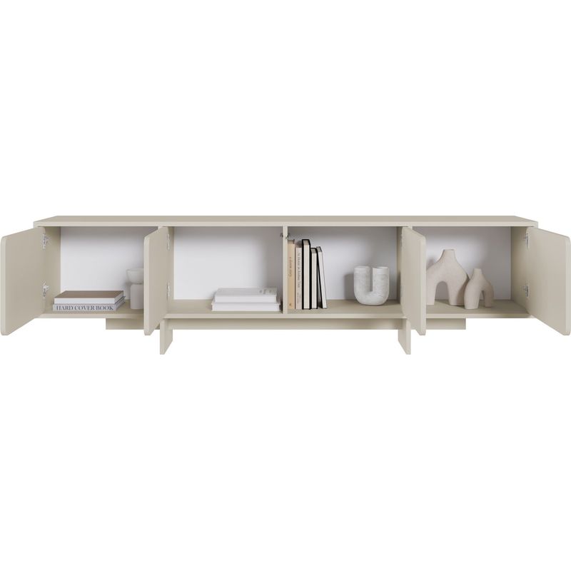 Selsey – Meuble TV 4 portes 200 cm – Panneau de particules stratifié – Gris beige – Système Push-to-Open – Design minimaliste - Image 4