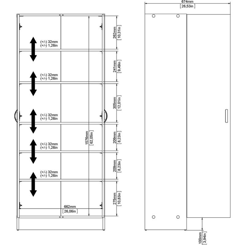 Dmora – Armoire blanche 69,2 x 170,4 x 34,6 cm – 2 portes – 5 étagères réglables – Stratifié résistant aux chocs et rayures – Design simple et - Image 3