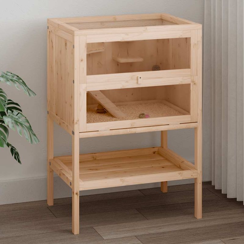 Vidaxl – Cage pour hamster 55x40x80 cm – Bois massif sapin – 2 niveaux avec échelle – Grille de toit ouvrable pour ventilation - Image 2