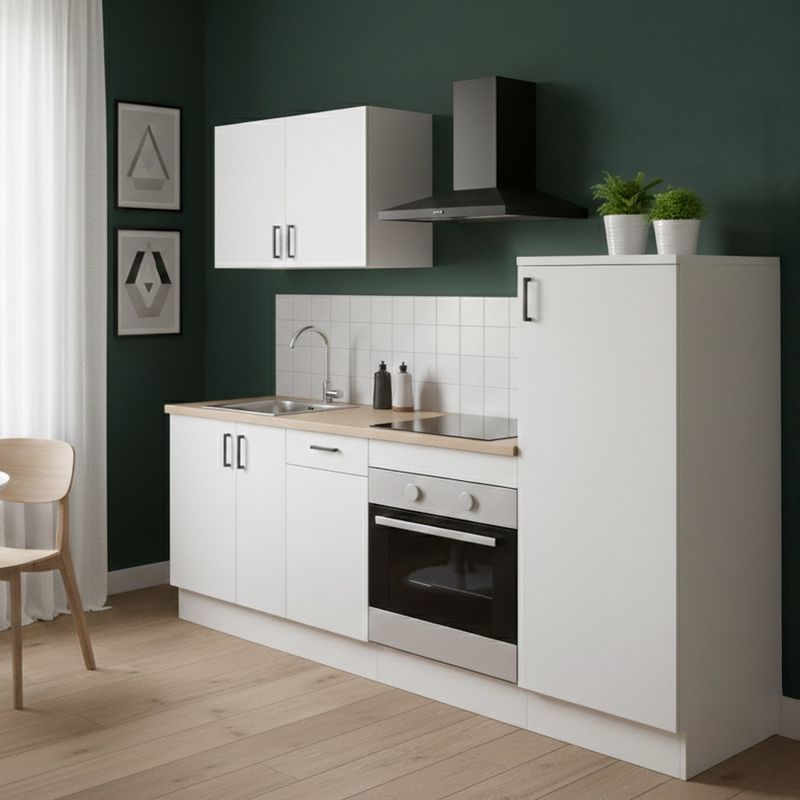 Dmora – Cuisine complète modulable avec tiroir – Meuble évier 80x60h90 – Meuble four 60x60h90 – Charnières métal – Poignées aluminium noir - Image 2