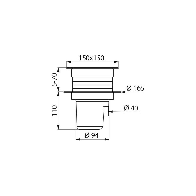 Delabie – Siphon de sol réglable 150 x 150 mm – Garde d'eau 50 mm – Sortie intégrée Ø 40 mm – Installation à l'italienne pour carrelage et béton - Image 9
