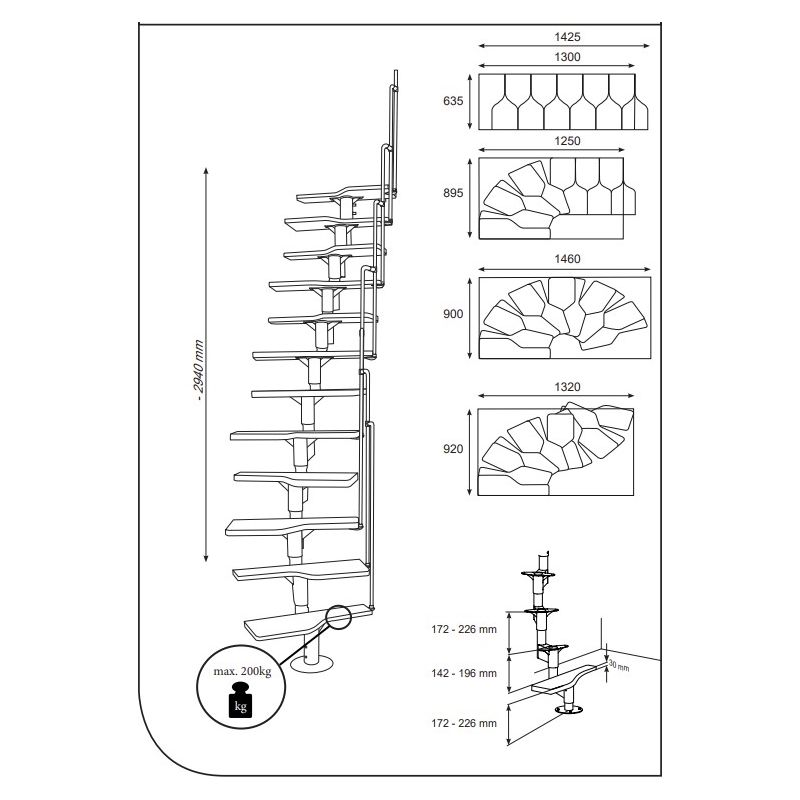 Handystairs – Escalier droit en bois avec 12 marches en contreplaqué de bouleau – Hauteur 294 cm – Largeur 63 cm – Profondeur 21,5 cm – Structure - Image 2