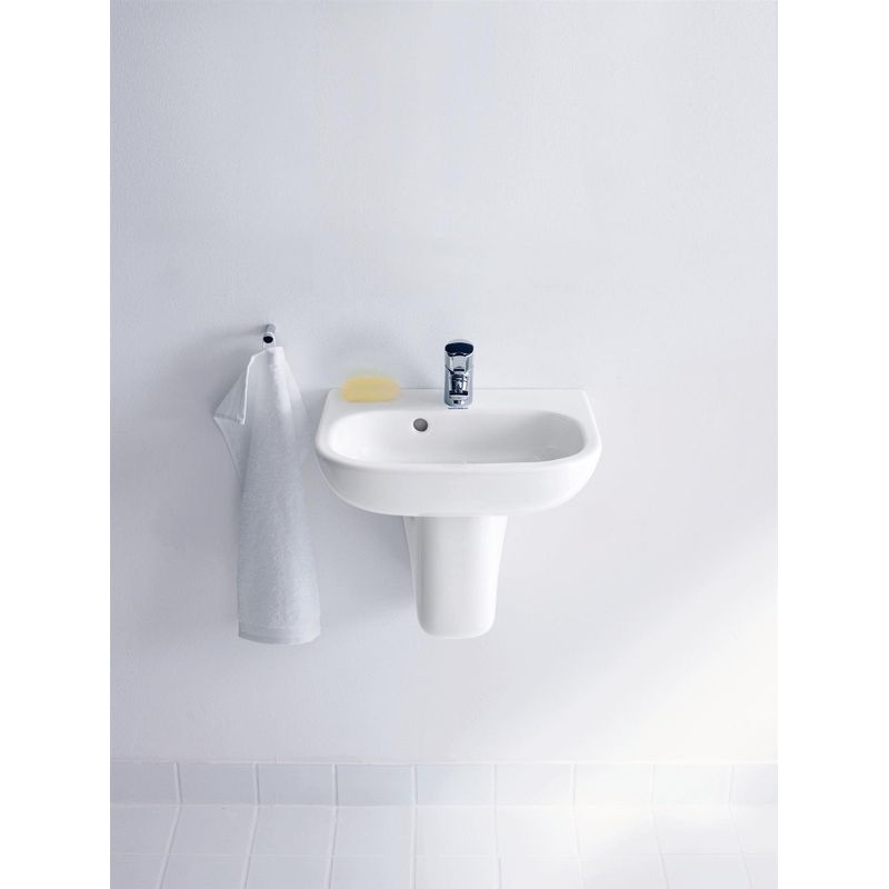 Lave-mains à suspendre Duravit D-Code – Dimensions 450x340x145 mm – Céramique sanitaire émaillée – Trou de robinetterie avec trop-plein - Image 8