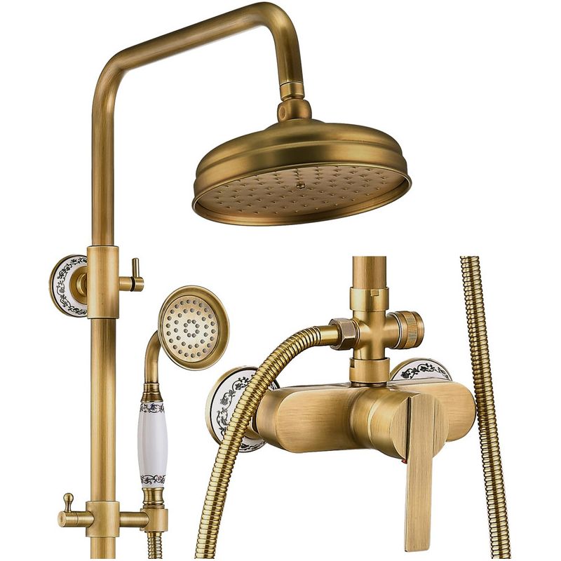 Esip – Colonne de douche thermostatique laiton antique – Pommeau effet pluie 20 cm – Douchette à main flexible 150 cm – Montage mural réglable