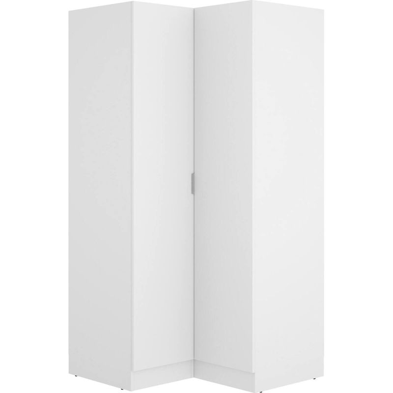 Dmora – Armoire d'angle 2 portes 91x93h184 cm – Structure en panneaux mélaminés – Rangement optimisé avec étagères et barres pour cintres – Blanc - Image 5