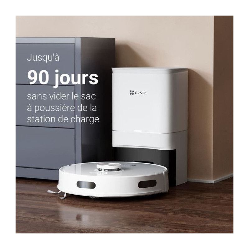 Ezviz – Aspirateur robot avec vidage automatique – Navigation LiDAR – Puissance d'aspiration 4000Pa – Autonomie 240 min – Contrôle via application - Image 2
