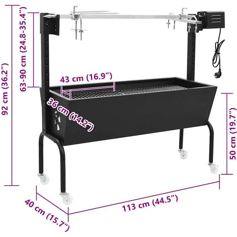 Vidaxl – Rôtissoire électrique pour barbecue – Acier inoxydable – Moteur électrique – Hauteur réglable – 4 roues avec freins - Image 2