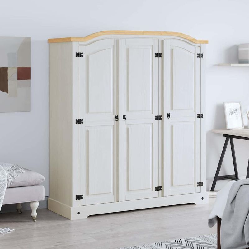 Vidaxl – Garde-robe en pin massif blanc – 3 portes – Compartiment penderie et étagères – Style mexicain Corona – Dimensions 151x52x170 cm Meuble - Image 2